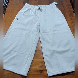 NWT Under Armour Womens Rival Loose Crop Wide Leg‎ Fleece Pant Avy Sand Beige LG